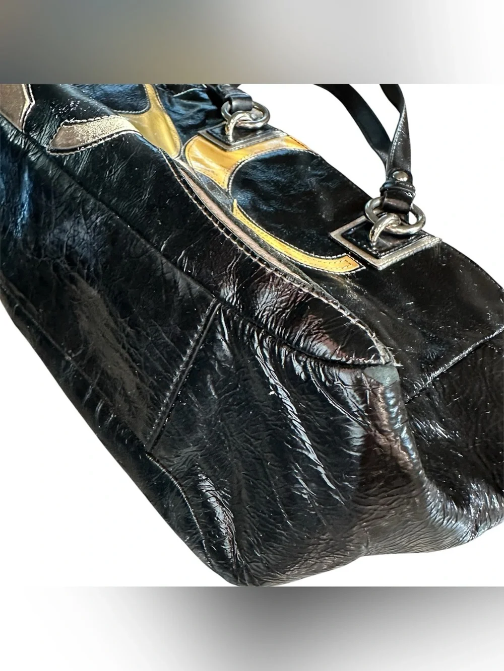 Vintage Y2K Coach Signature Sufflette patent black leather handbag